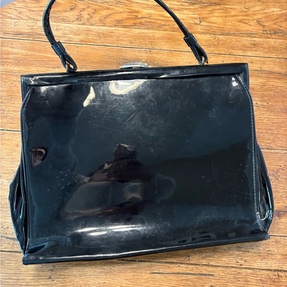 VTG- MCM Art Deco Black Patent Leather Structured Briefcase Handbag - Picture 2 of 6